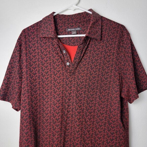 Michael Kors Men's Red & Black Signature Logo Monogram Polo Shirt Size Medium - Picture 2 of 9